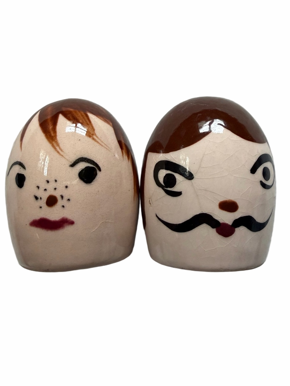 Vintage Napco Salt Pepper Shakers Egg Faces Man Woman Small Ceramic 2.25”